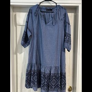 New York and Co denim drop waste dress w deep navy designer trim